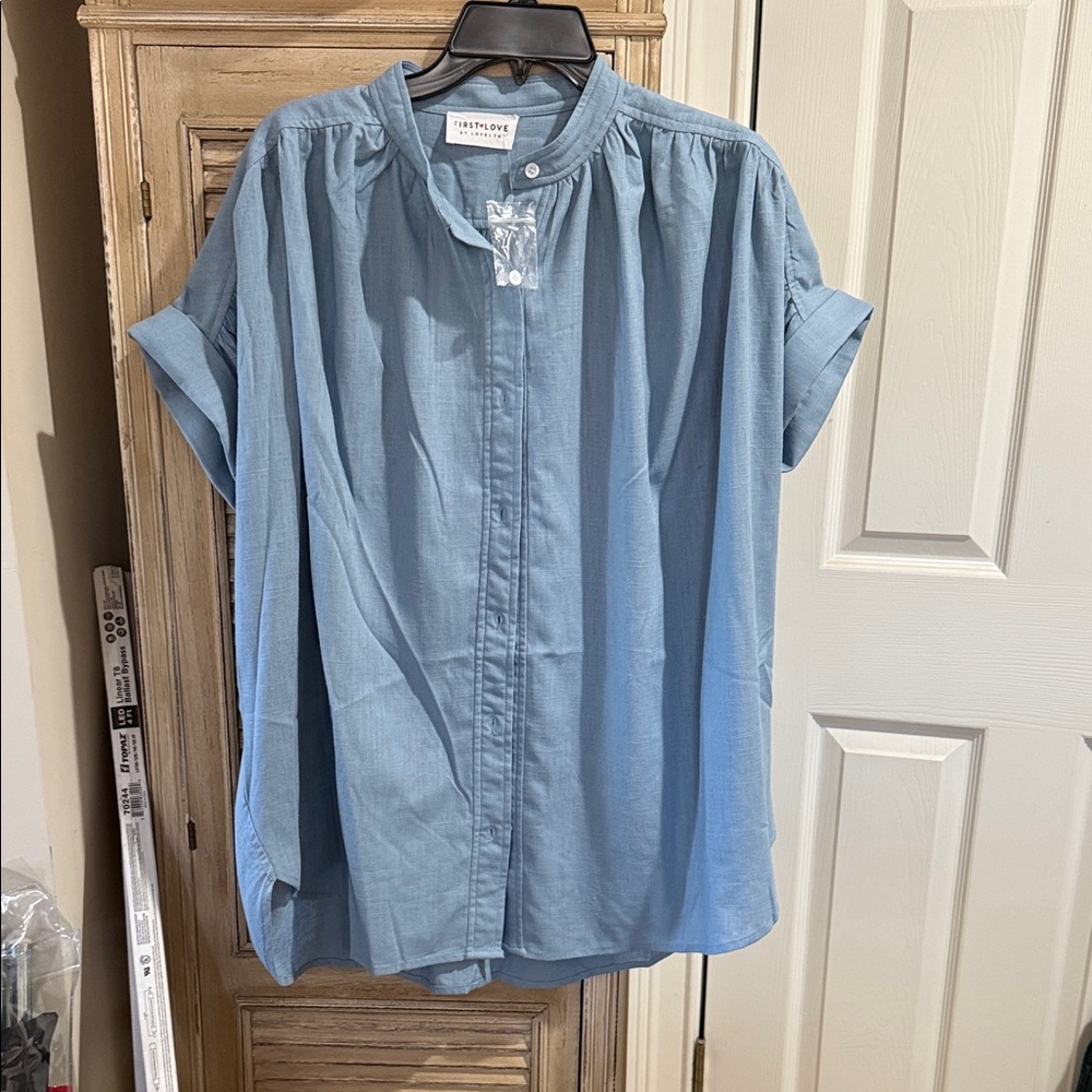 First Love linen and cotton blend Blue Shirt